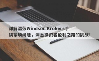 详解温莎Windsor Brokers手续繁琐问题，洞悉投资者盈利之路的挑战！