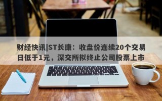 财经快讯|ST长康：收盘价连续20个交易日低于1元，深交所拟终止公司股票上市