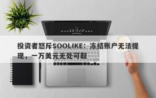 投资者怒斥SOOLIKE：冻结账户无法提现，一万美元无处可取