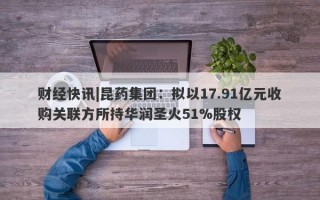 财经快讯|昆药集团：拟以17.91亿元收购关联方所持华润圣火51%股权