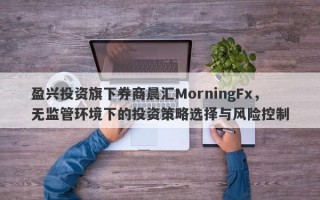 盈兴投资旗下券商晨汇MorningFx，无监管环境下的投资策略选择与风险控制