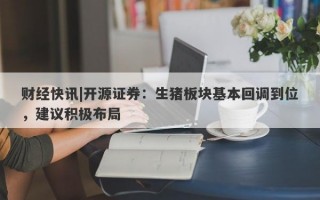 财经快讯|开源证券：生猪板块基本回调到位，建议积极布局