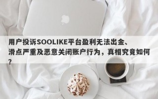 用户投诉SOOLIKE平台盈利无法出金、滑点严重及恶意关闭账户行为，真相究竟如何？